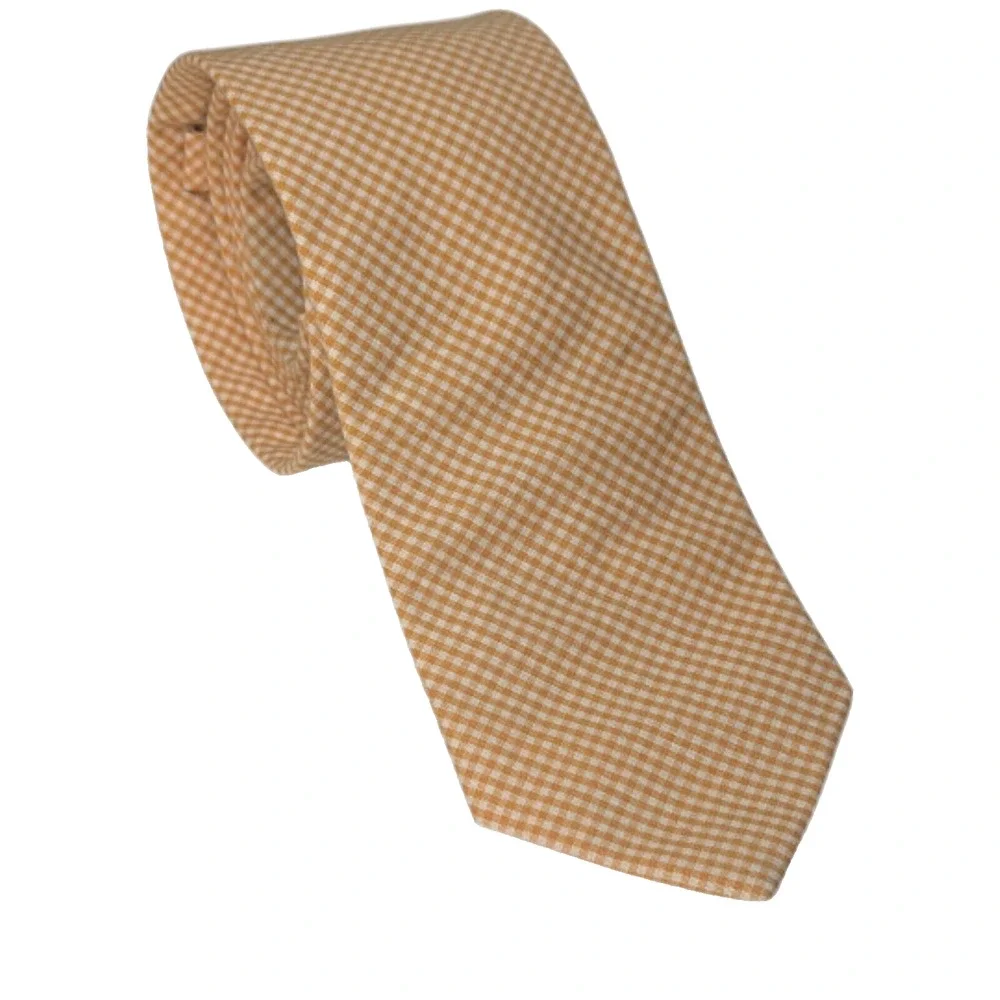 J. Crew Factory 100% Cotton Necktie ~Orange & White Gingham Pattern Narrow Width